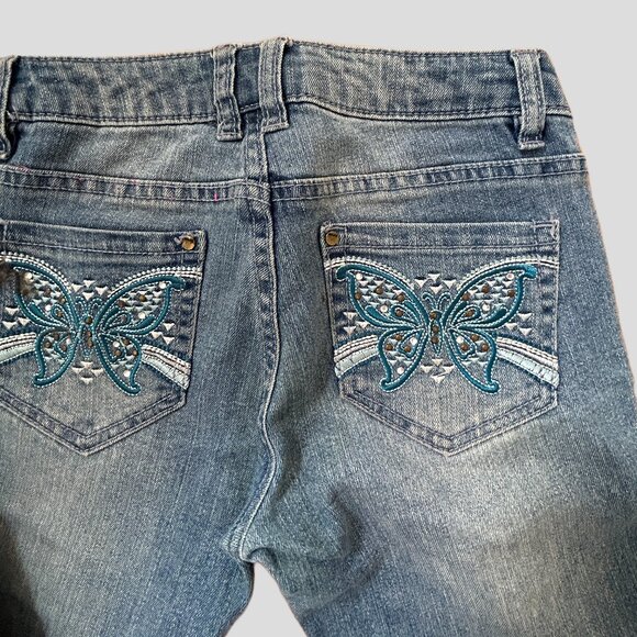 GIRLS ROUTE 66 SKINNY EMBROIDERED BUTTERFLY JEANS KIDS SIZE 10 - Picture 9 of 12